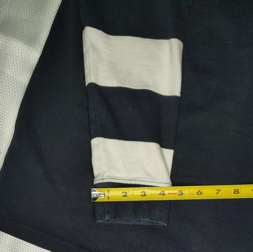 Navy and White Striped Long Sleeve ZARA Polo Shirt - Picture 8 of 9